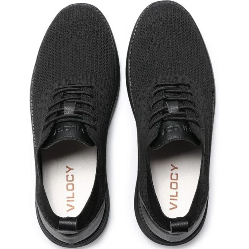 🆕VILOCY Men's All Black Casual Dress Oxfords Business Mesh Breathable Sneakers